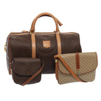 CELINE Macadam Canvas Boston Bag PVC Leather 3Set Brown Beige 12691