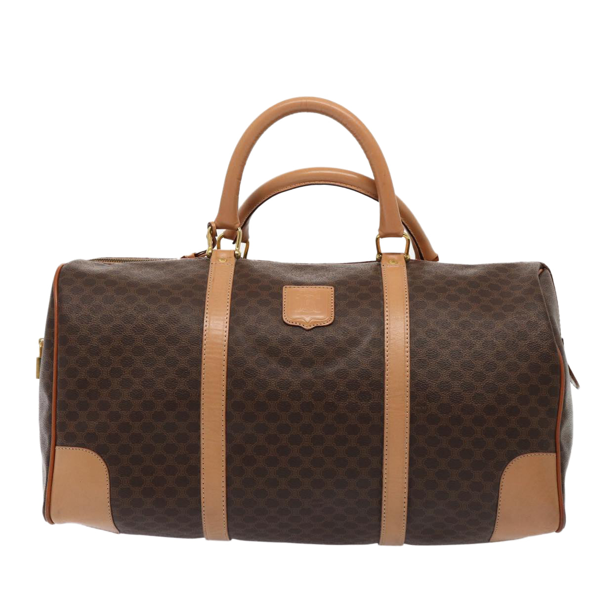 CELINE Macadam Canvas Boston Bag PVC Leather 3Set Brown Beige 12691