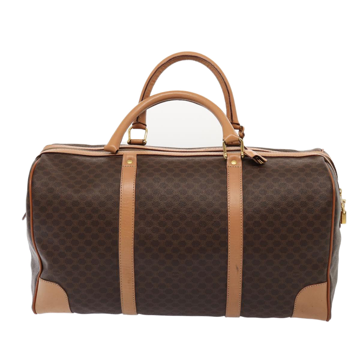 CELINE Macadam Canvas Boston Bag PVC Leather 3Set Brown Beige 12691