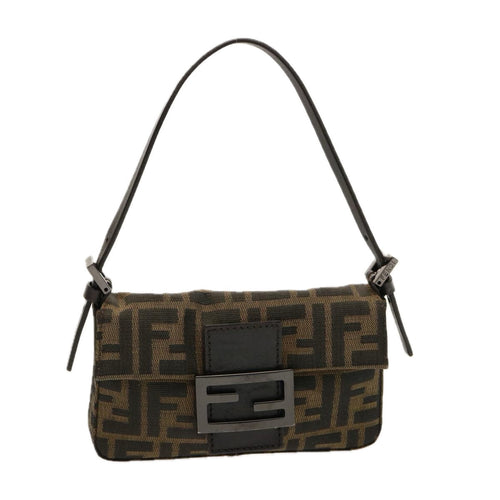 FENDI Zucca Canvas Mini Mamma Baguette Hand Bag Black Brownyk12709