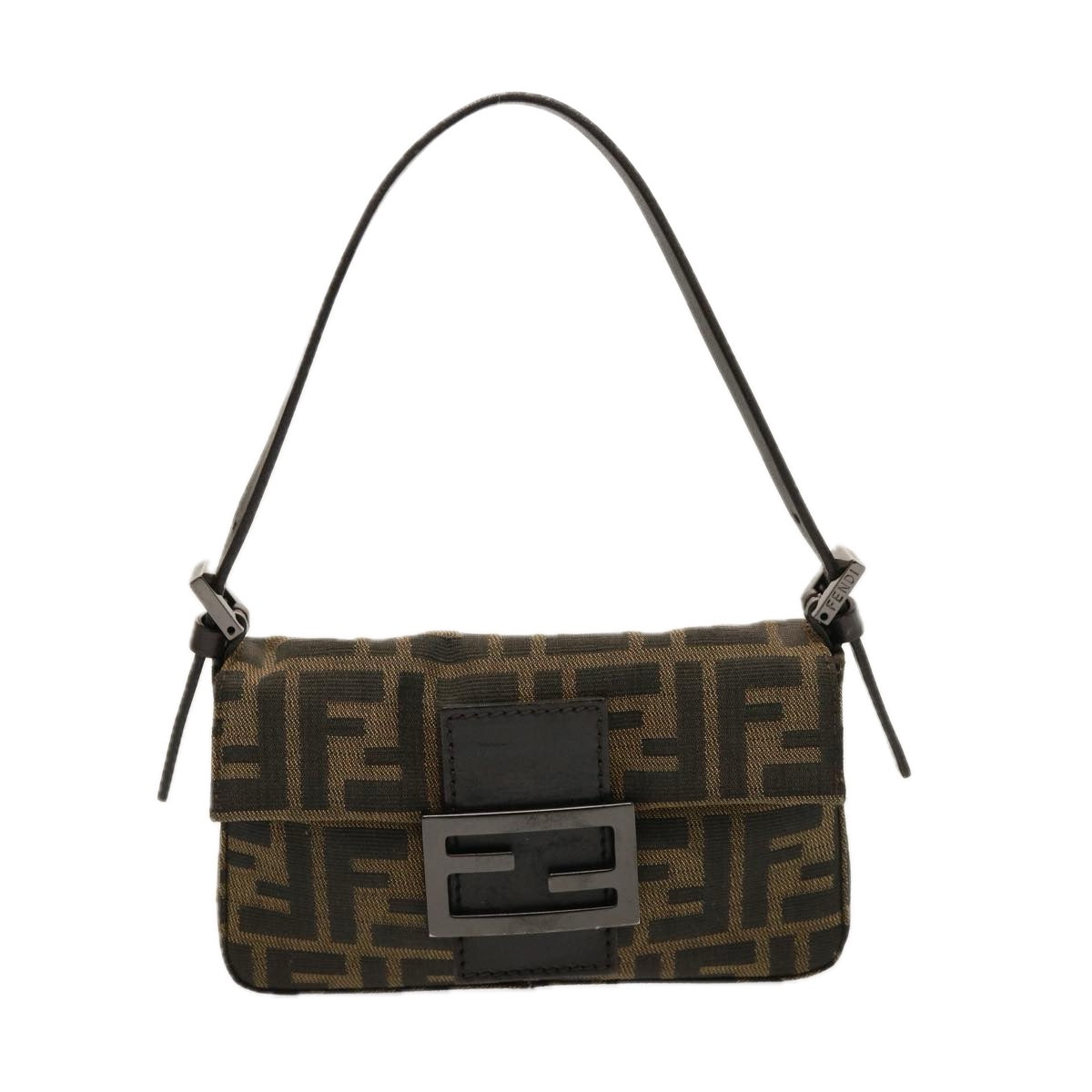 FENDI Zucca Canvas Mini Mamma Baguette Hand Bag Black Brownyk12709