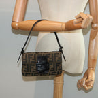 FENDI Zucca Canvas Mini Mamma Baguette Hand Bag Black Brownyk12709