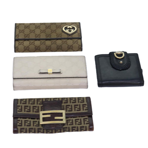 FENDI Gucci GG Canvas Wallet Leather 4Set Black Beige whiteyk12710