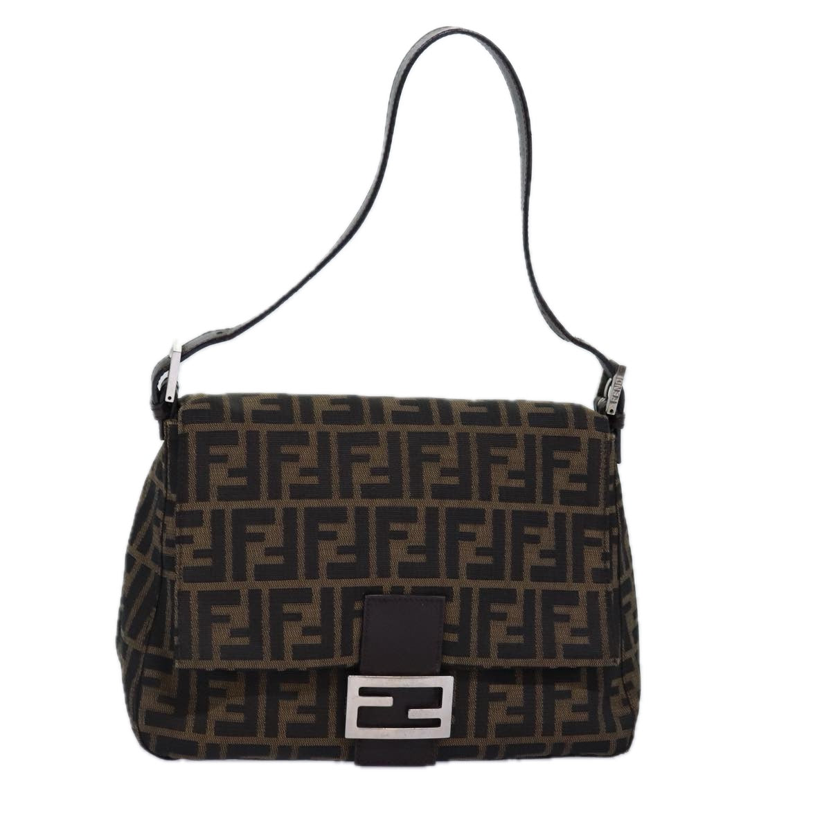 FENDI Zucca Canvas Mamma Baguette Shoulder Bag Black Brownyk12785