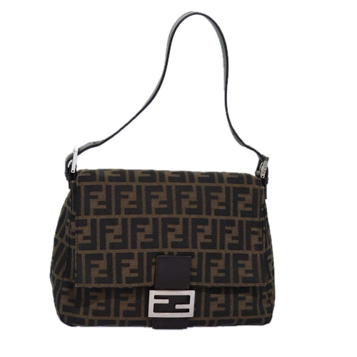 FENDI Zucca Canvas Mamma Baguette Shoulder Bag Black Brownyk12785