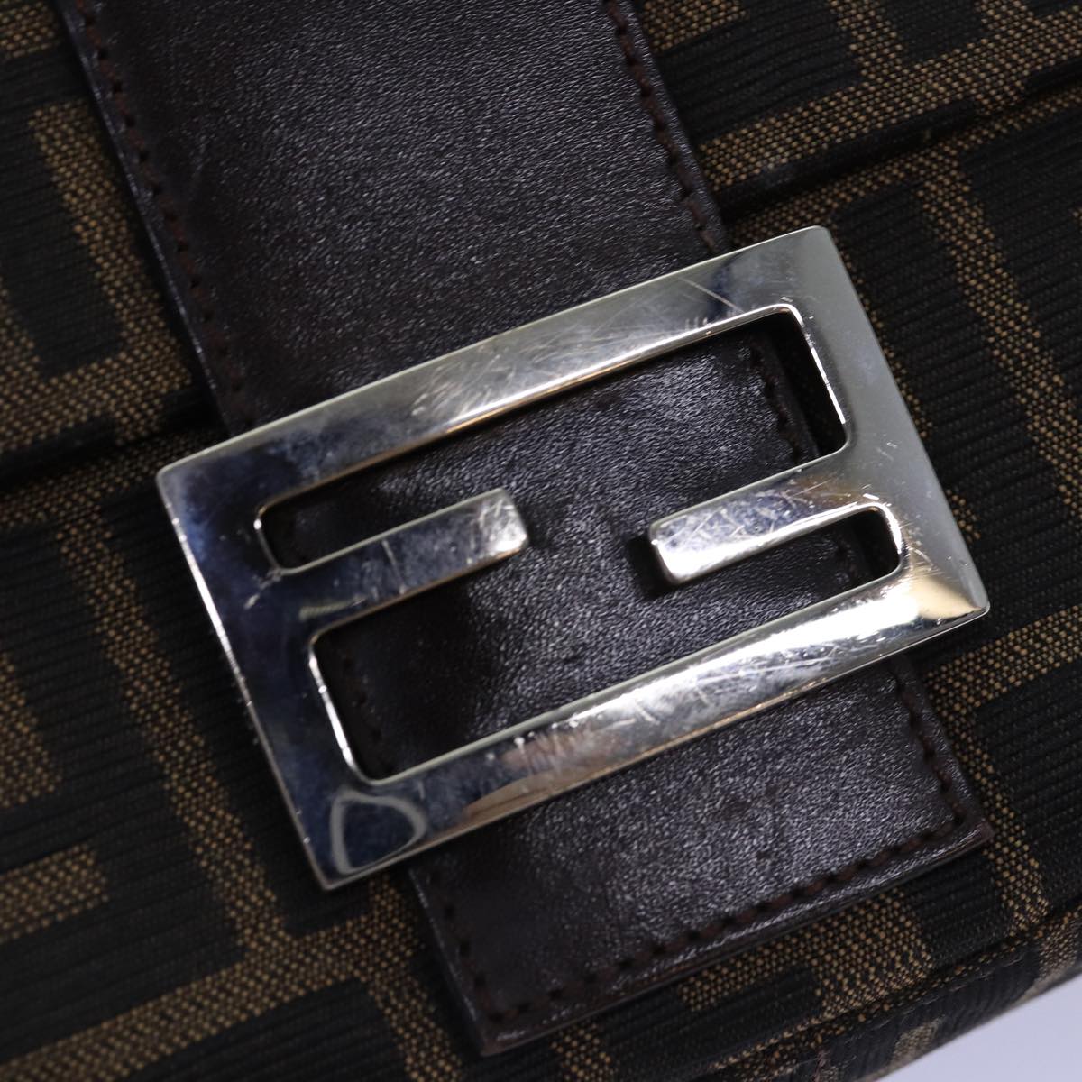 FENDI Zucca Canvas Mamma Baguette Shoulder Bag Black Brownyk12785