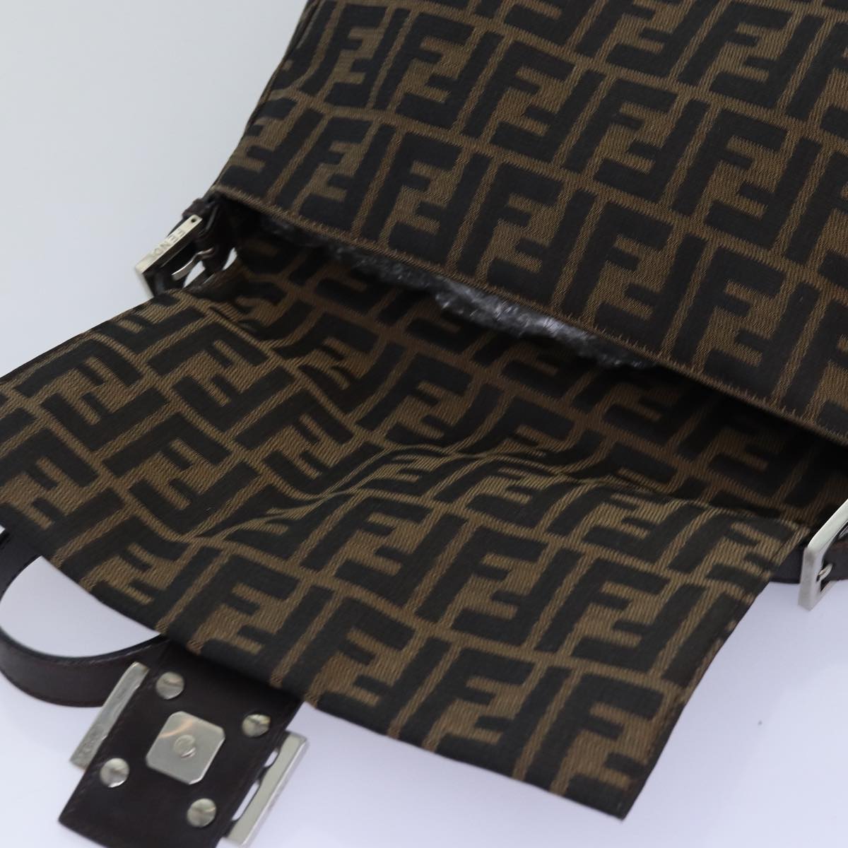 FENDI Zucca Canvas Mamma Baguette Shoulder Bag Black Brownyk12785