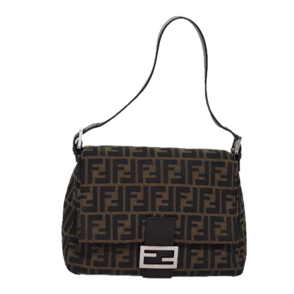 FENDI Zucca Canvas Mamma Baguette Shoulder Bag Black Brownyk12785