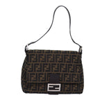 FENDI Zucca Canvas Mamma Baguette Shoulder Bag Black Brownyk12785