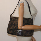 FENDI Zucca Canvas Mamma Baguette Shoulder Bag Black Brownyk12785