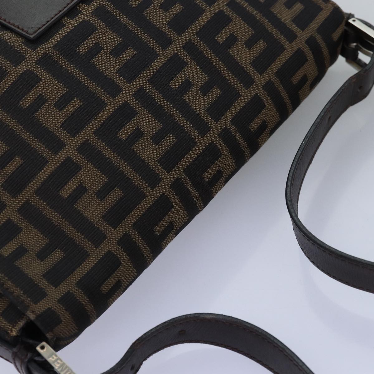 FENDI Zucca Canvas Mamma Baguette Shoulder Bag Black Brownyk12785
