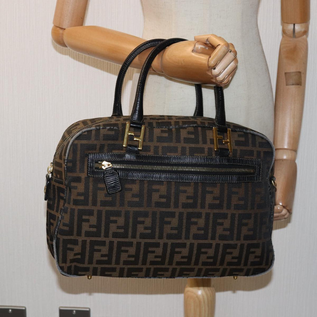FENDI Zucca Canvas Hand Bag Black Brownyk12795