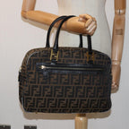 FENDI Zucca Canvas Hand Bag Black Brownyk12795