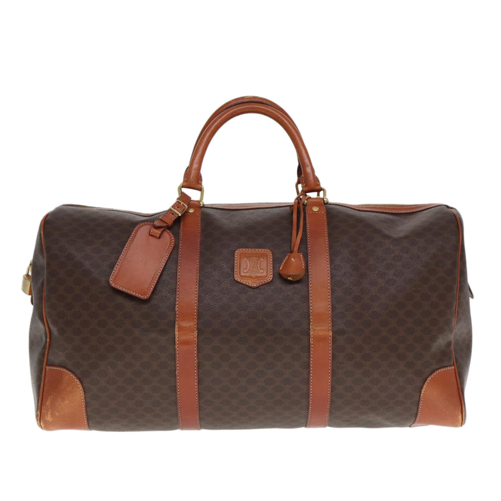 CELINE Macadam Canvas Boston Bag PVC Leather Brown 12899