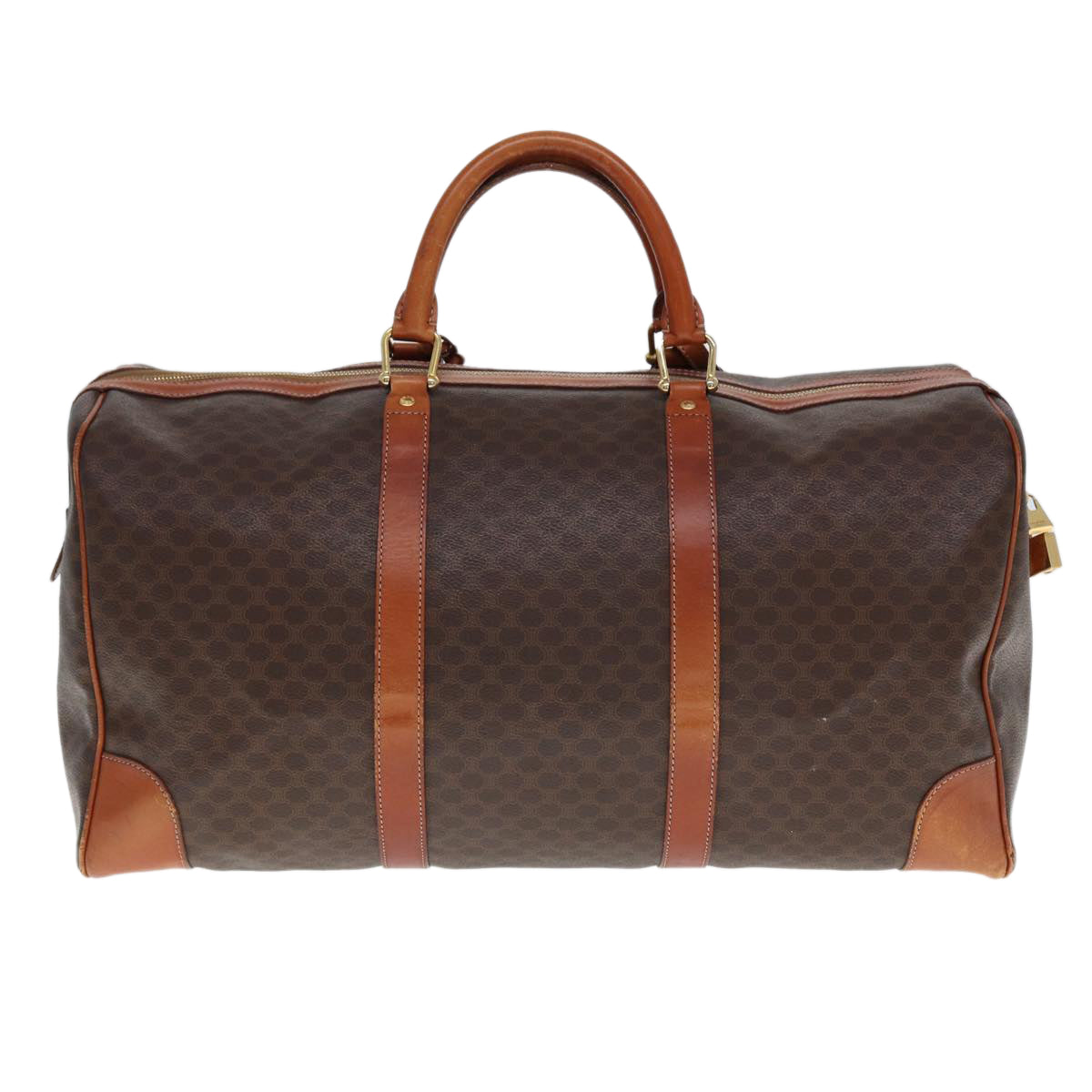 CELINE Macadam Canvas Boston Bag PVC Leather Brown 12899