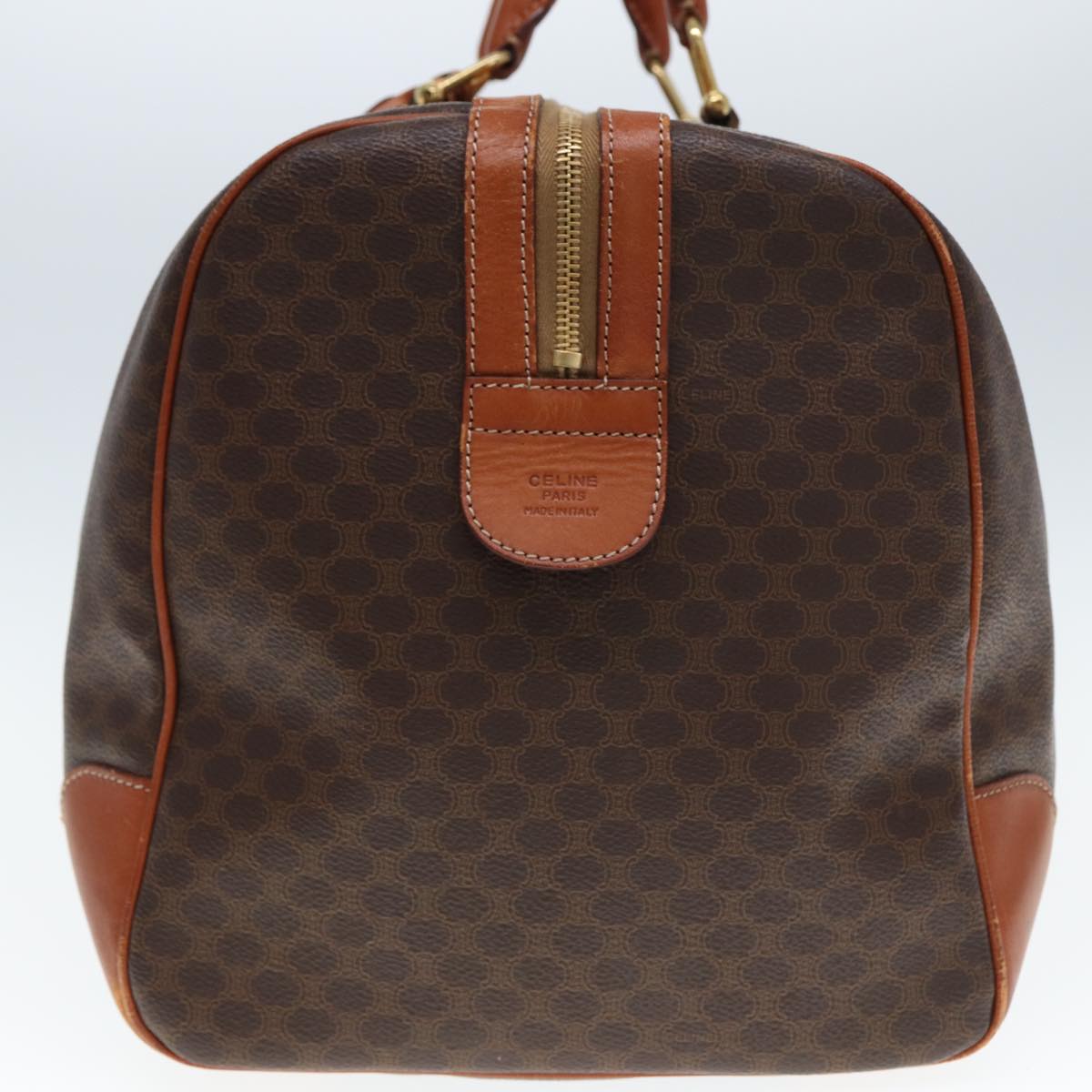 CELINE Macadam Canvas Boston Bag PVC Leather Brown 12899