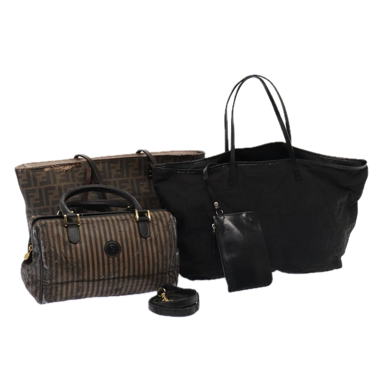 FENDI Zucca Canvas Shoulder Bag 3Set Black Brownyk12908