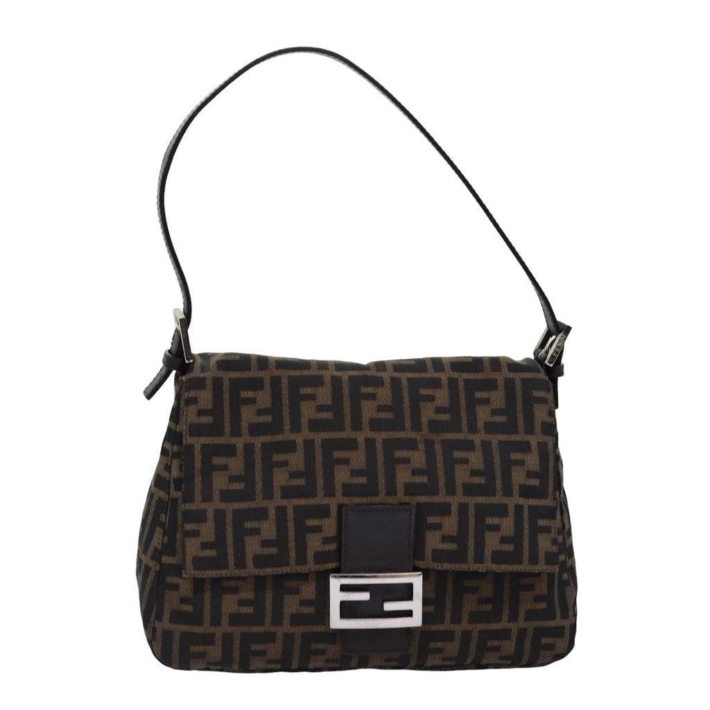 FENDI Zucca Canvas Mamma Baguette Shoulder Bag Black Brownyk12916