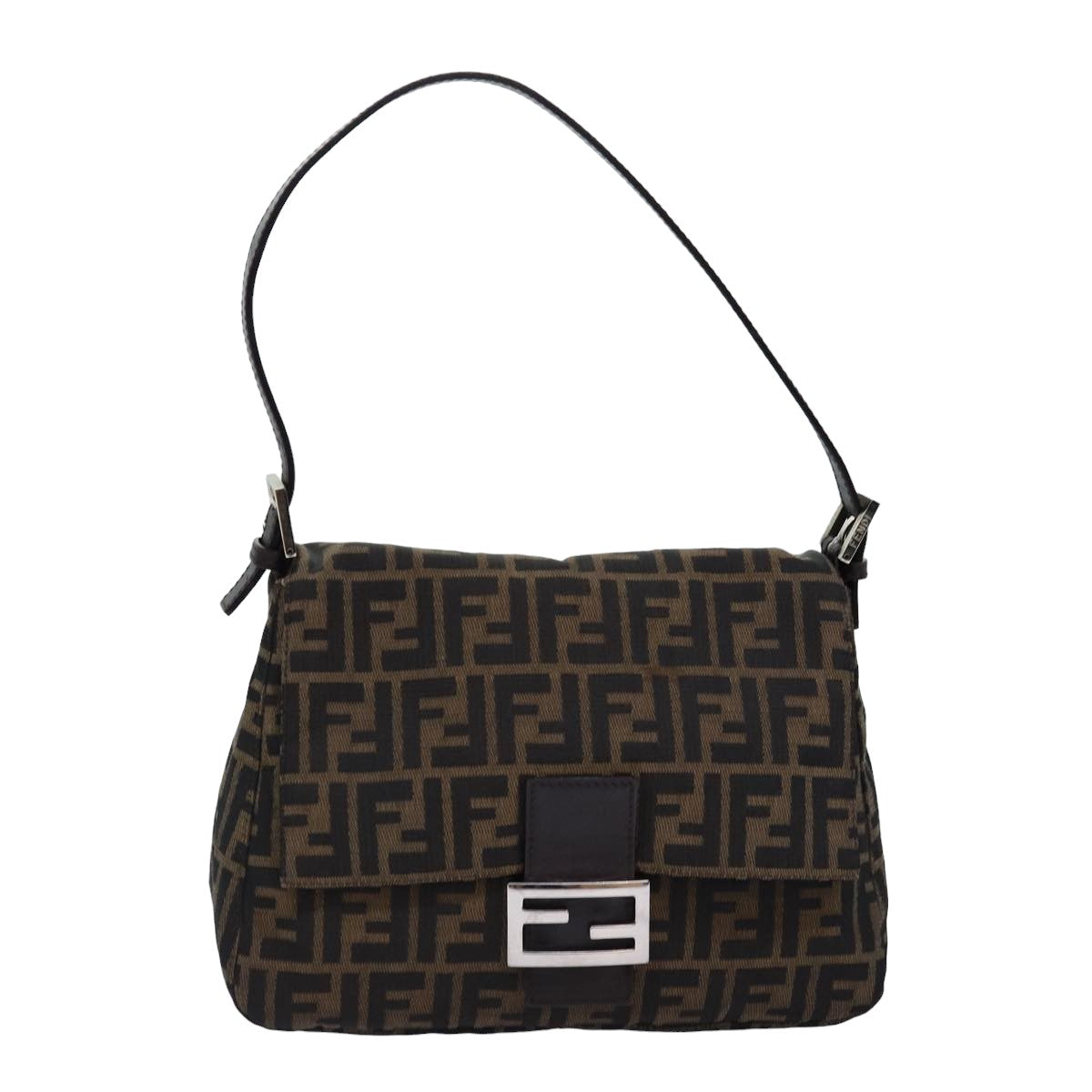 FENDI Zucca Canvas Mamma Baguette Shoulder Bag Black Brownyk12916