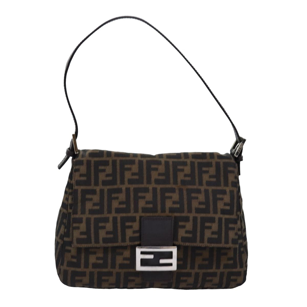 FENDI Zucca Canvas Mamma Baguette Shoulder Bag Black Brownyk12916