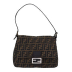 FENDI Zucca Canvas Mamma Baguette Shoulder Bag Black Brownyk12916