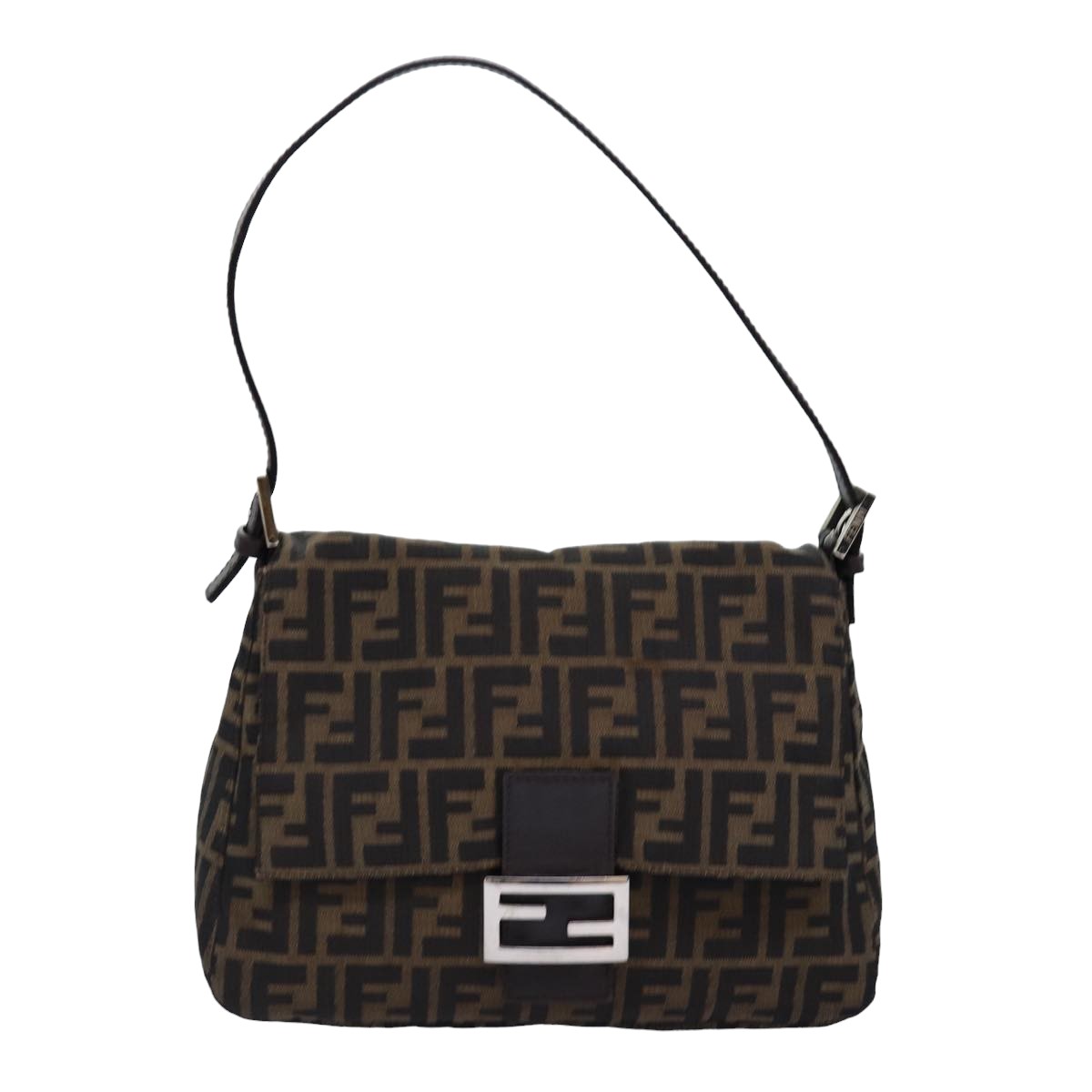 FENDI Zucca Canvas Mamma Baguette Shoulder Bag Black Brownyk12916