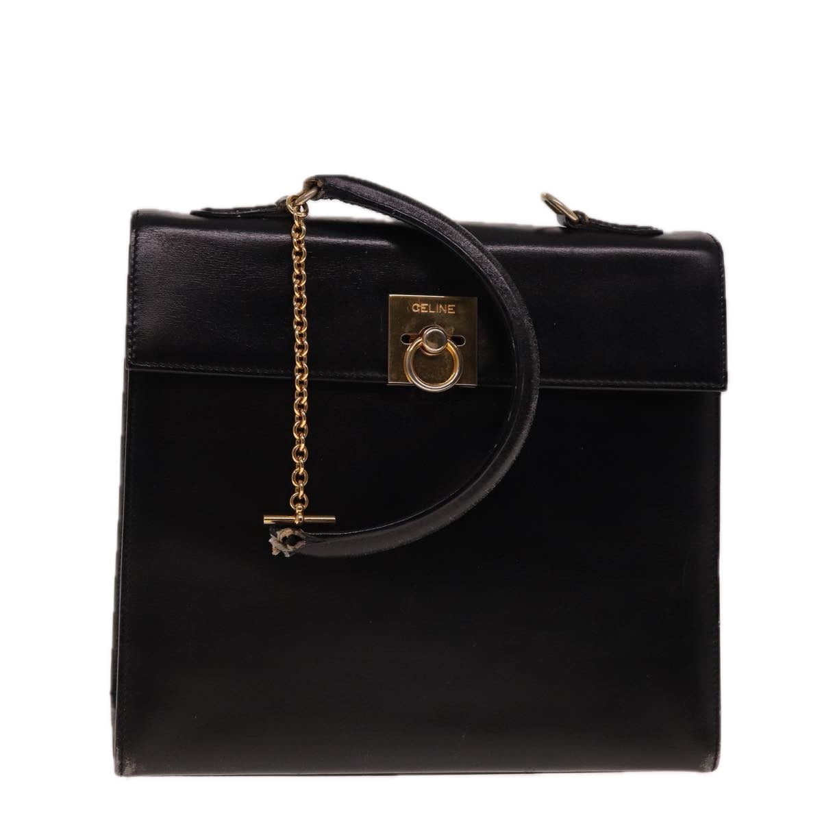 CELINE Hand Bag Leather Black 12969