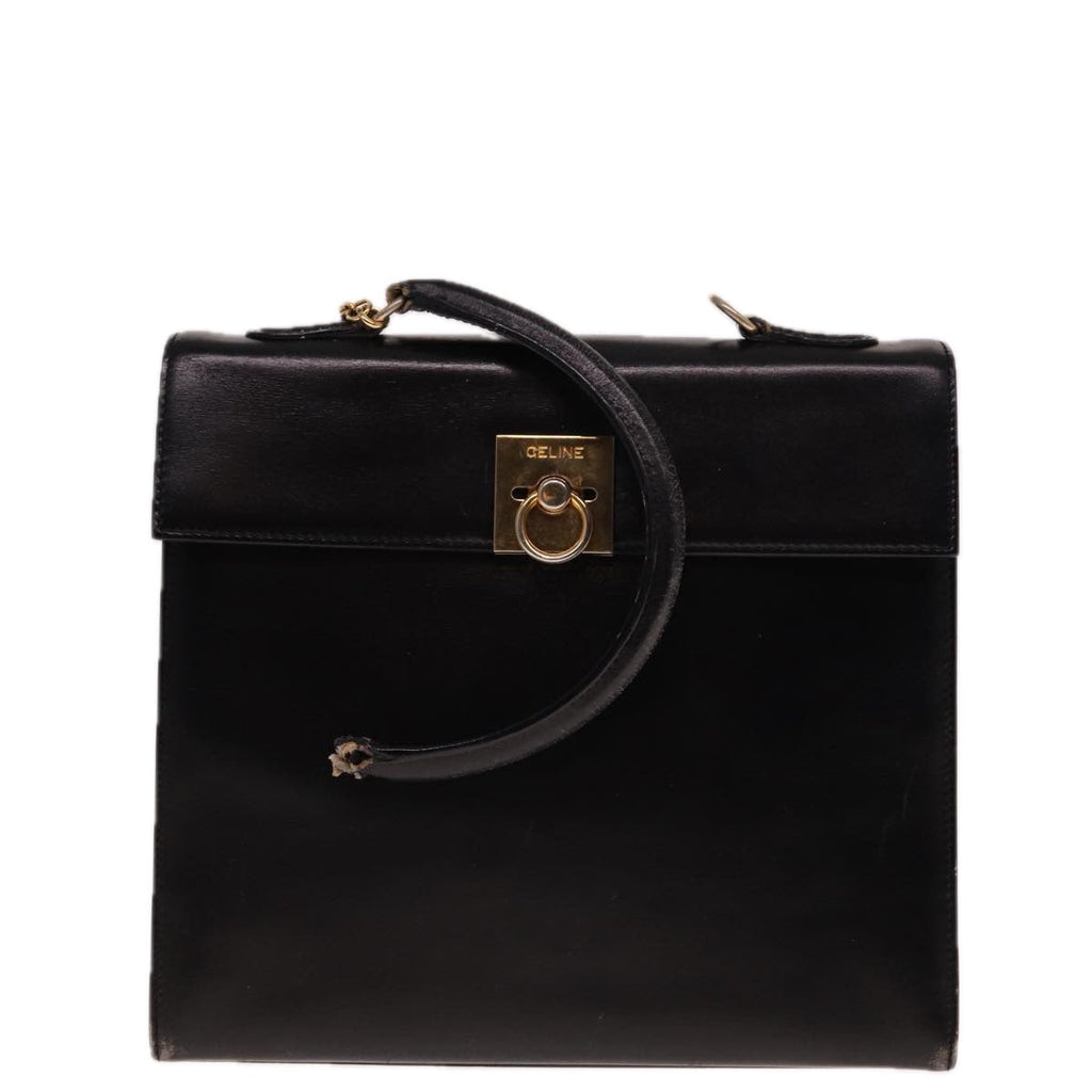 CELINE Hand Bag Leather Black 12969
