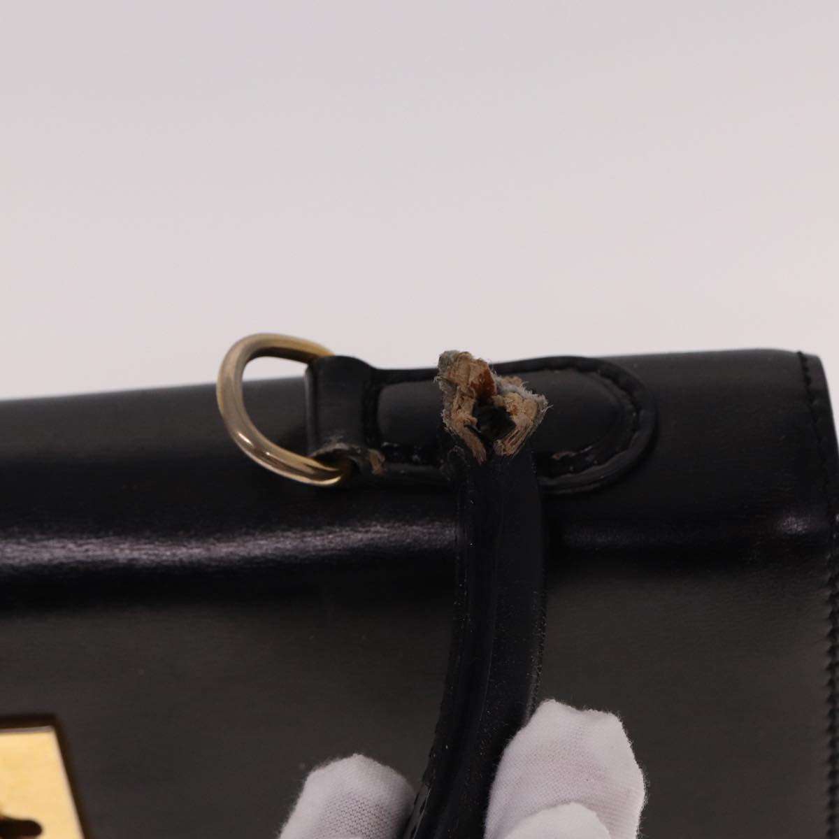 CELINE Hand Bag Leather Black 12969