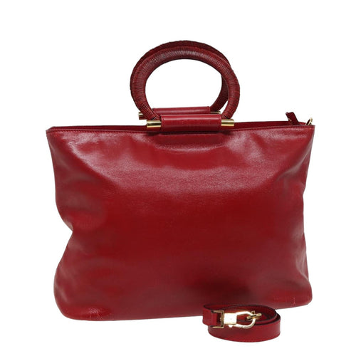 CELINE Hand Bag Leather 2way Red 13083