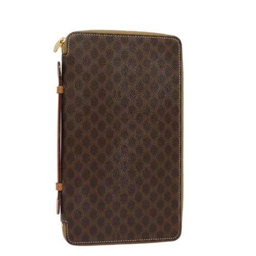 CELINE Macadam Canvas Travel Case PVC Leather Brown 13127
