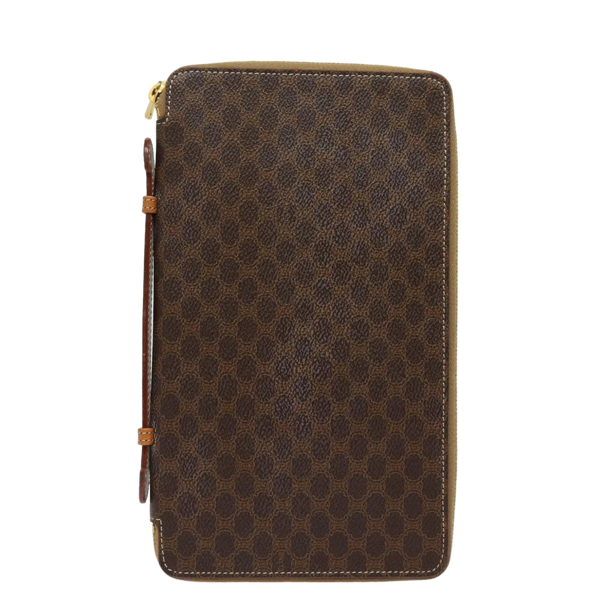CELINE Macadam Canvas Travel Case PVC Leather Brown 13127