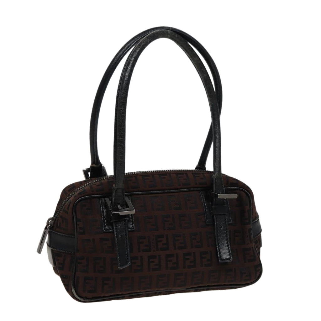 FENDI Zucchino Canvas Hand Bag Brown Blackyk13139