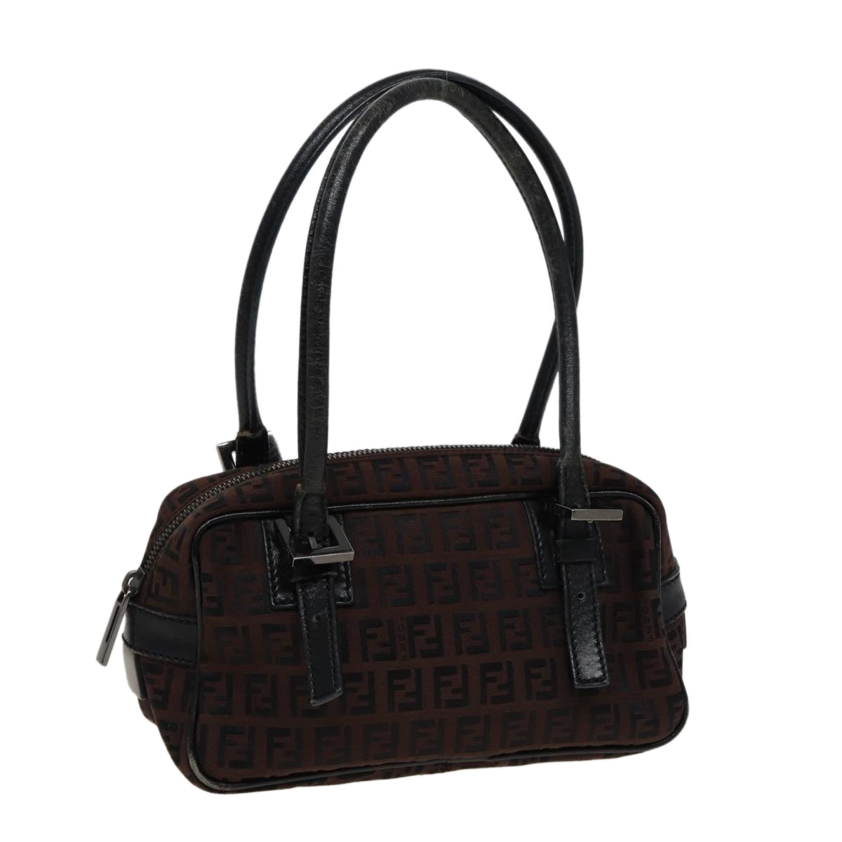 FENDI Zucchino Canvas Hand Bag Brown Blackyk13139