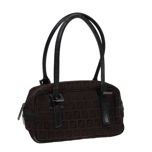 FENDI Zucchino Canvas Hand Bag Brown Blackyk13139