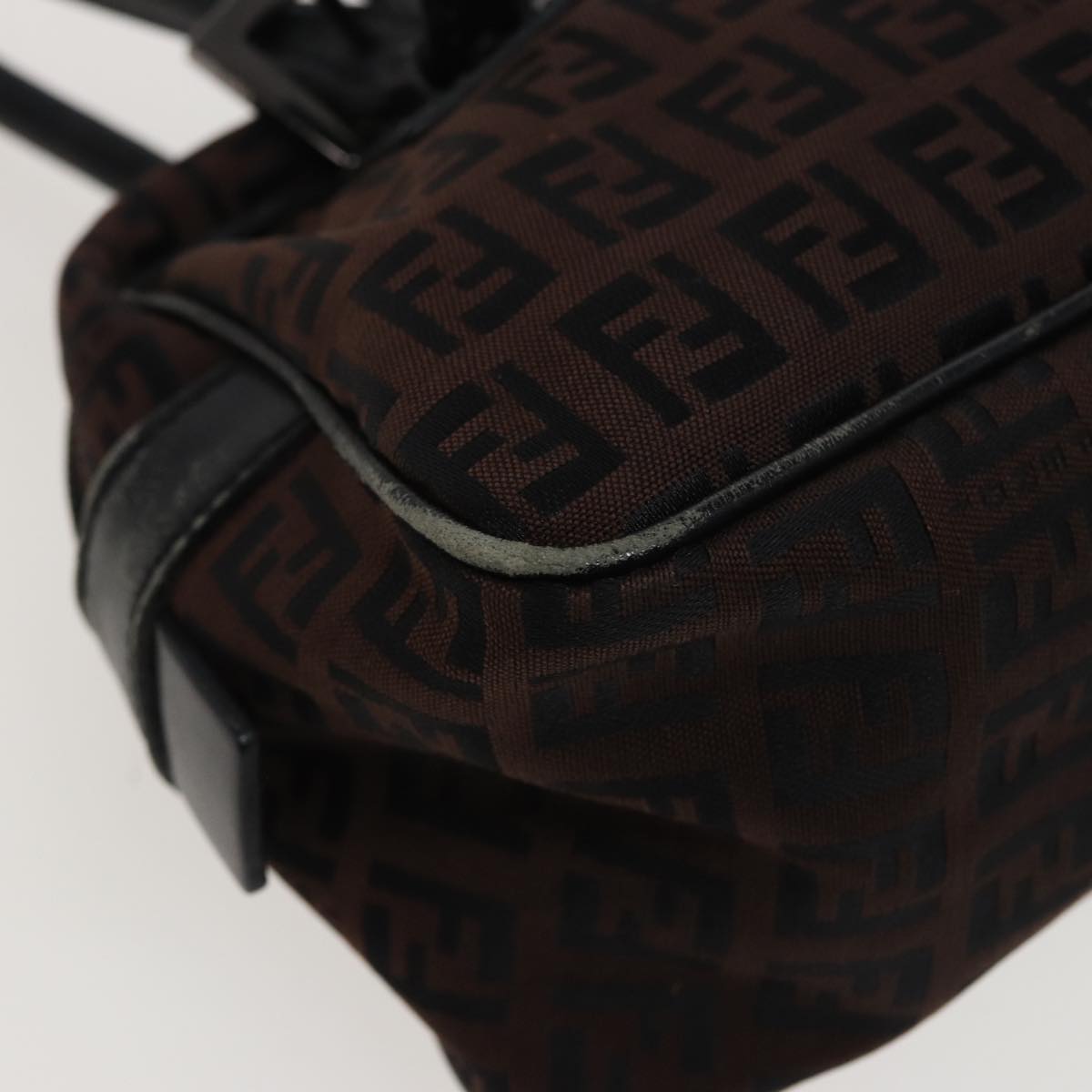 FENDI Zucchino Canvas Hand Bag Brown Blackyk13139