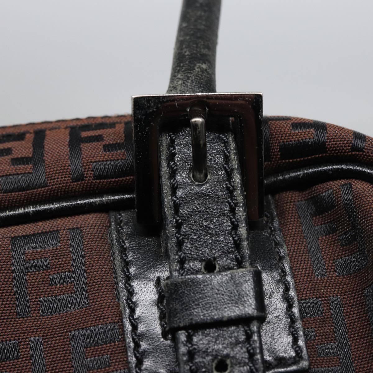 FENDI Zucchino Canvas Hand Bag Brown Blackyk13139
