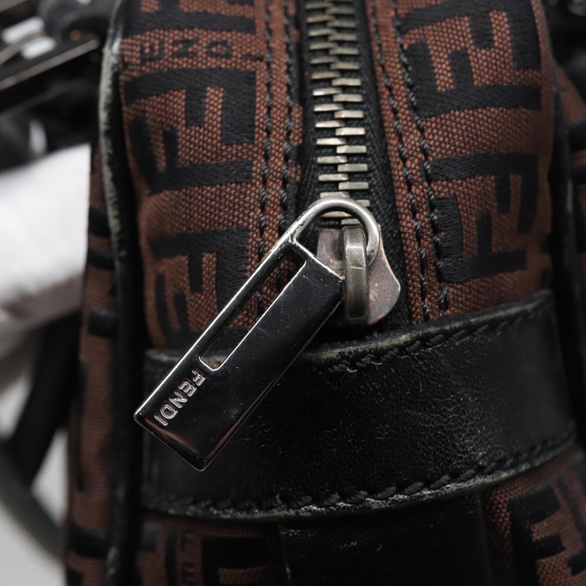 FENDI Zucchino Canvas Hand Bag Brown Blackyk13139