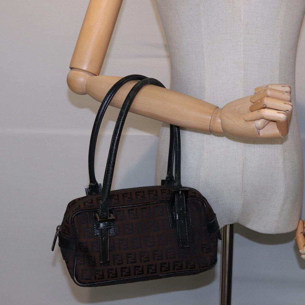 FENDI Zucchino Canvas Hand Bag Brown Blackyk13139