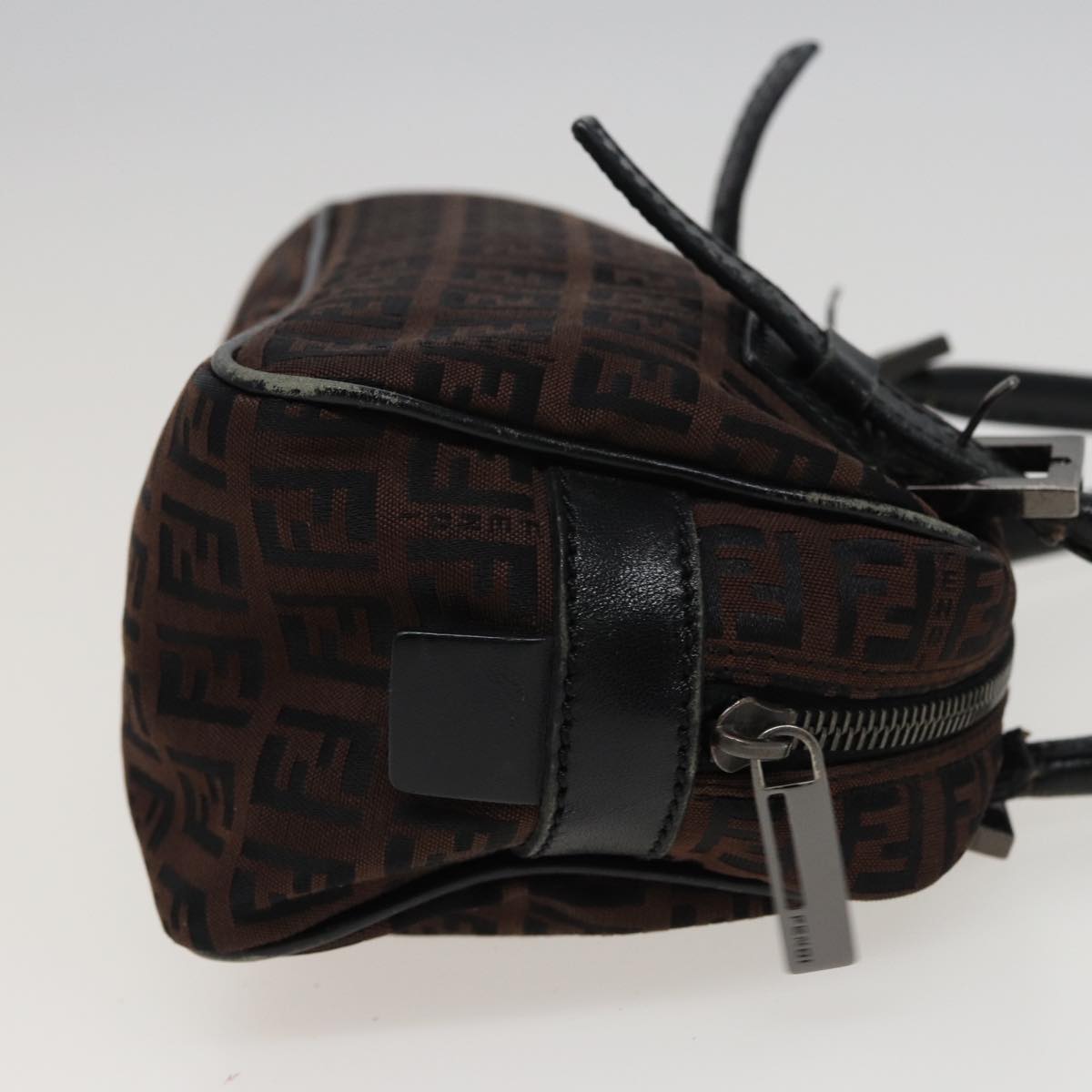 FENDI Zucchino Canvas Hand Bag Brown Blackyk13139