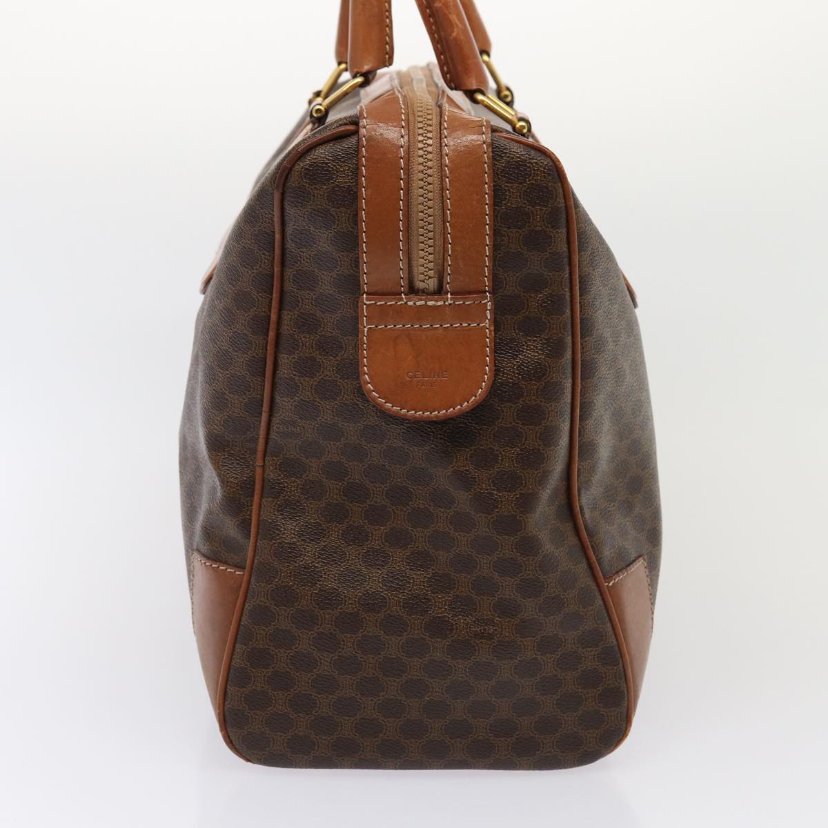 CELINE Macadam Canvas Boston Bag PVC Leather Brown 13157