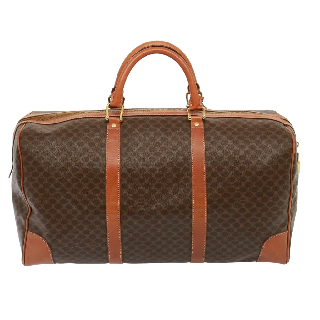 CELINE Macadam Canvas Boston Bag PVC Leather Brown 13158