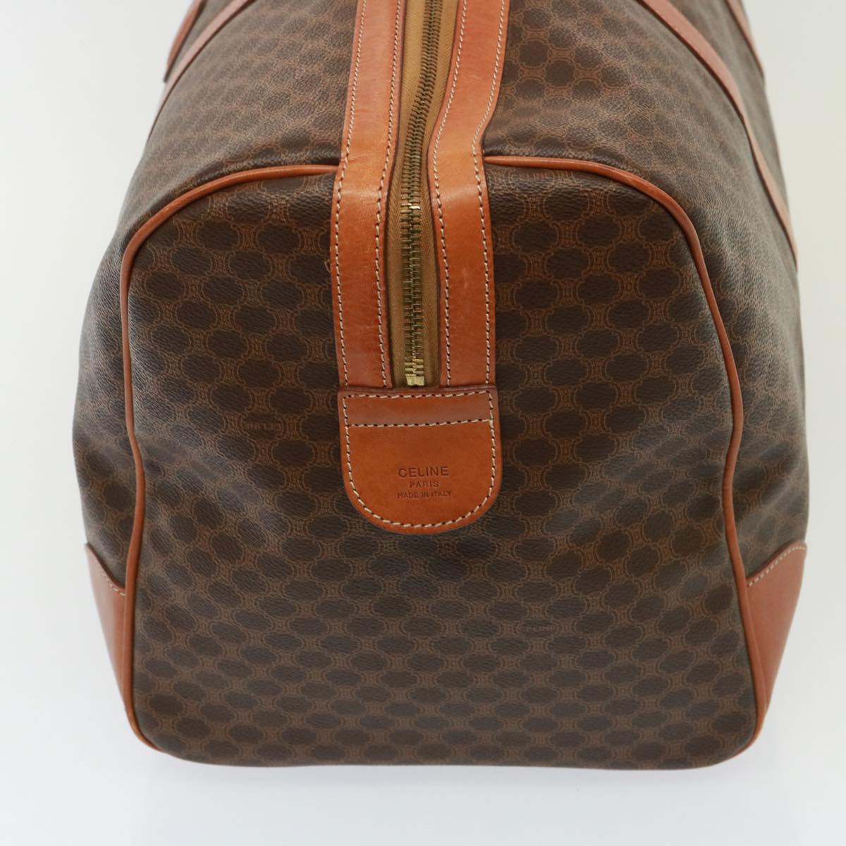 CELINE Macadam Canvas Boston Bag PVC Leather Brown 13158