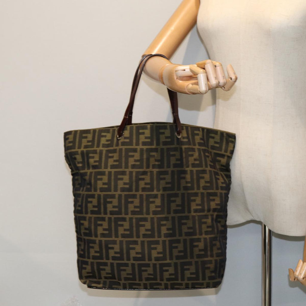 FENDI Zucca Canvas Tote Bag Black Brownyk13205