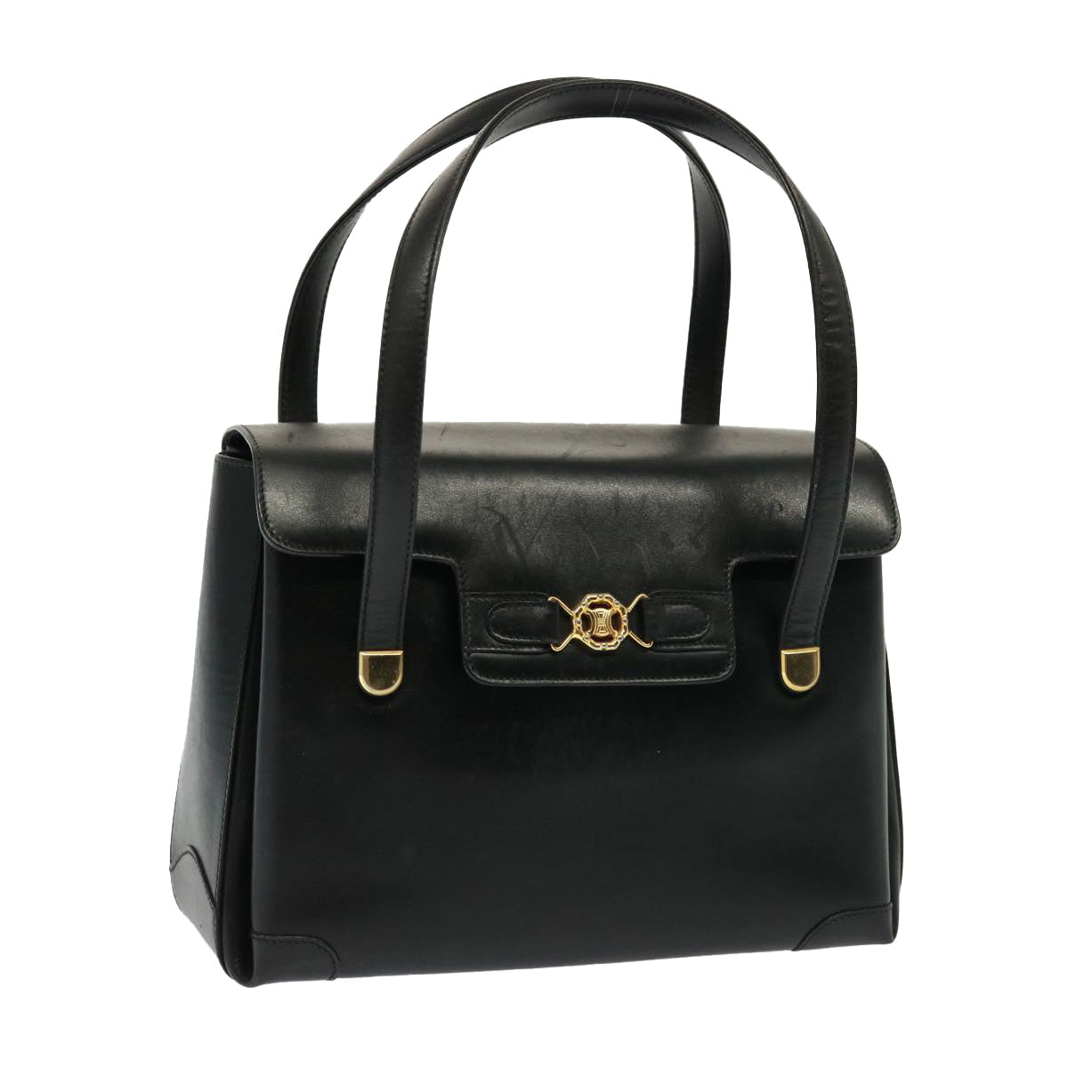CELINE Hand Bag Leather Black 13208
