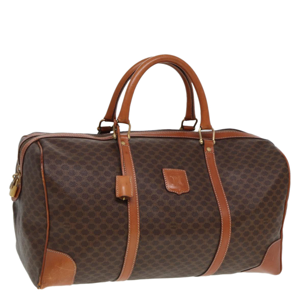 CELINE Macadam Canvas Boston Bag PVC Leather Brown 13219