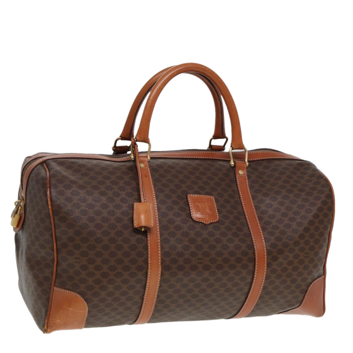 CELINE Macadam Canvas Boston Bag PVC Leather Brown 13219