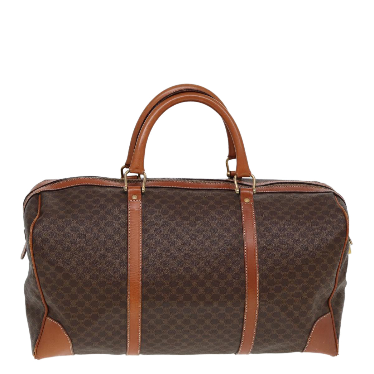 CELINE Macadam Canvas Boston Bag PVC Leather Brown 13219