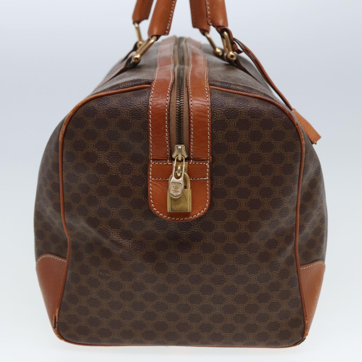 CELINE Macadam Canvas Boston Bag PVC Leather Brown 13219