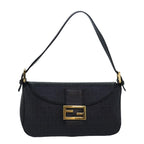 FENDI Zucchino Canvas Mamma Baguette Shoulder Bag Blackyk13228A